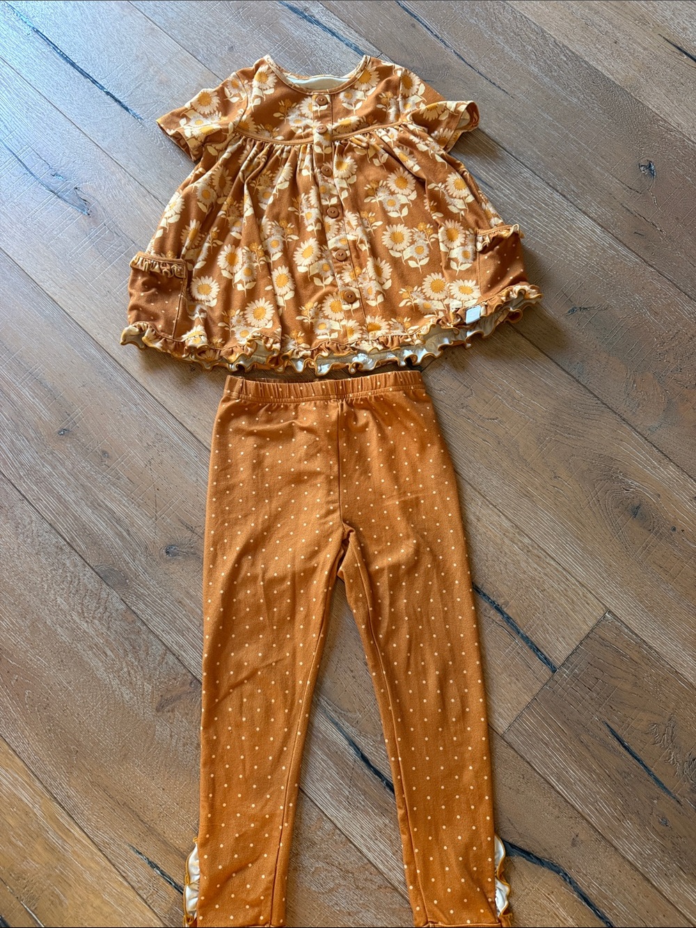 SweetHoney Mustard Floral Top and Polka Dot Leggings Set